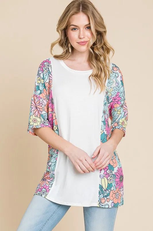 BOMBOM Floral Round Neck Half Sleeve T-Shirt for Women - Love Salve